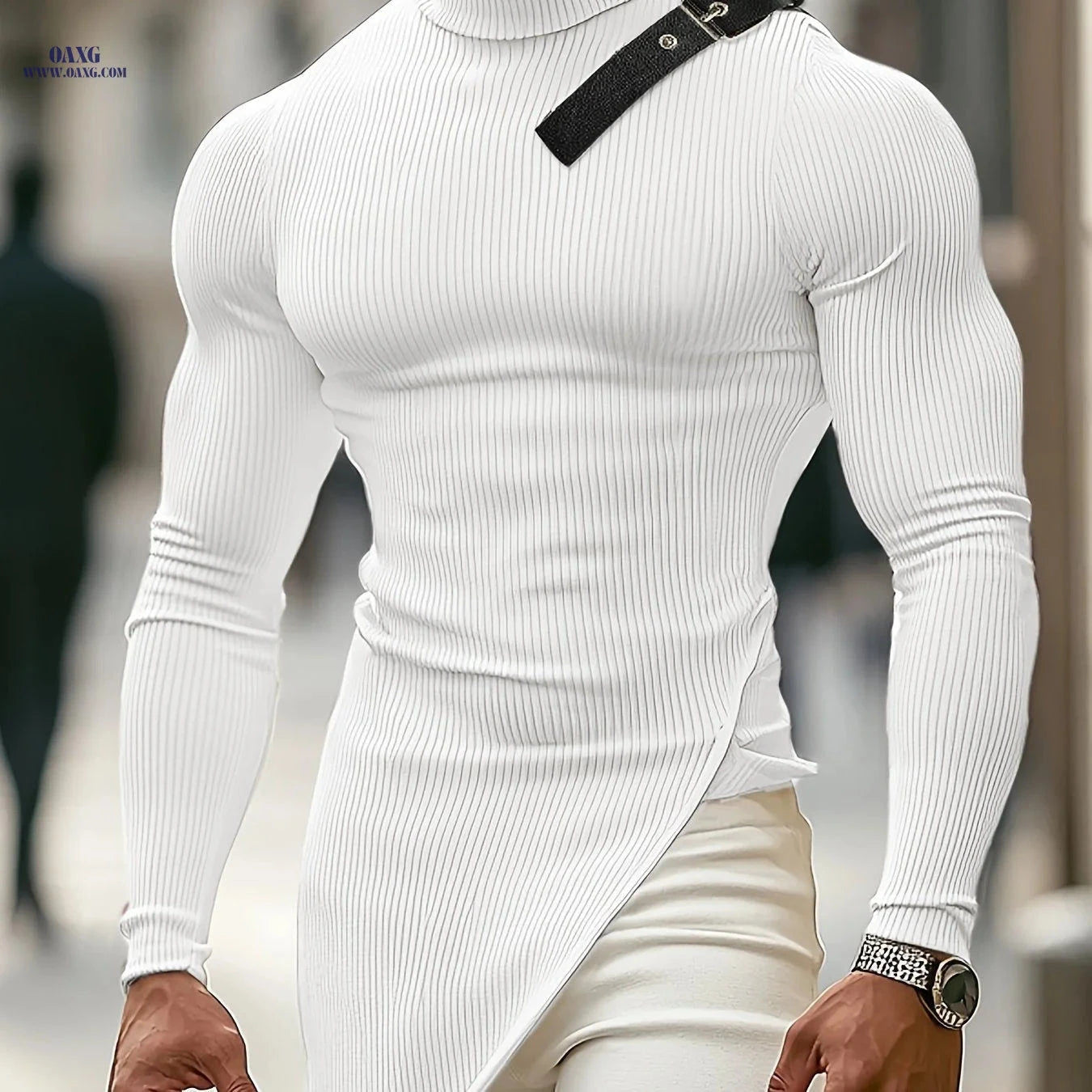 Men’s Adjustable Turtleneck Knitted Top - Casual Solid Style   OAXG 