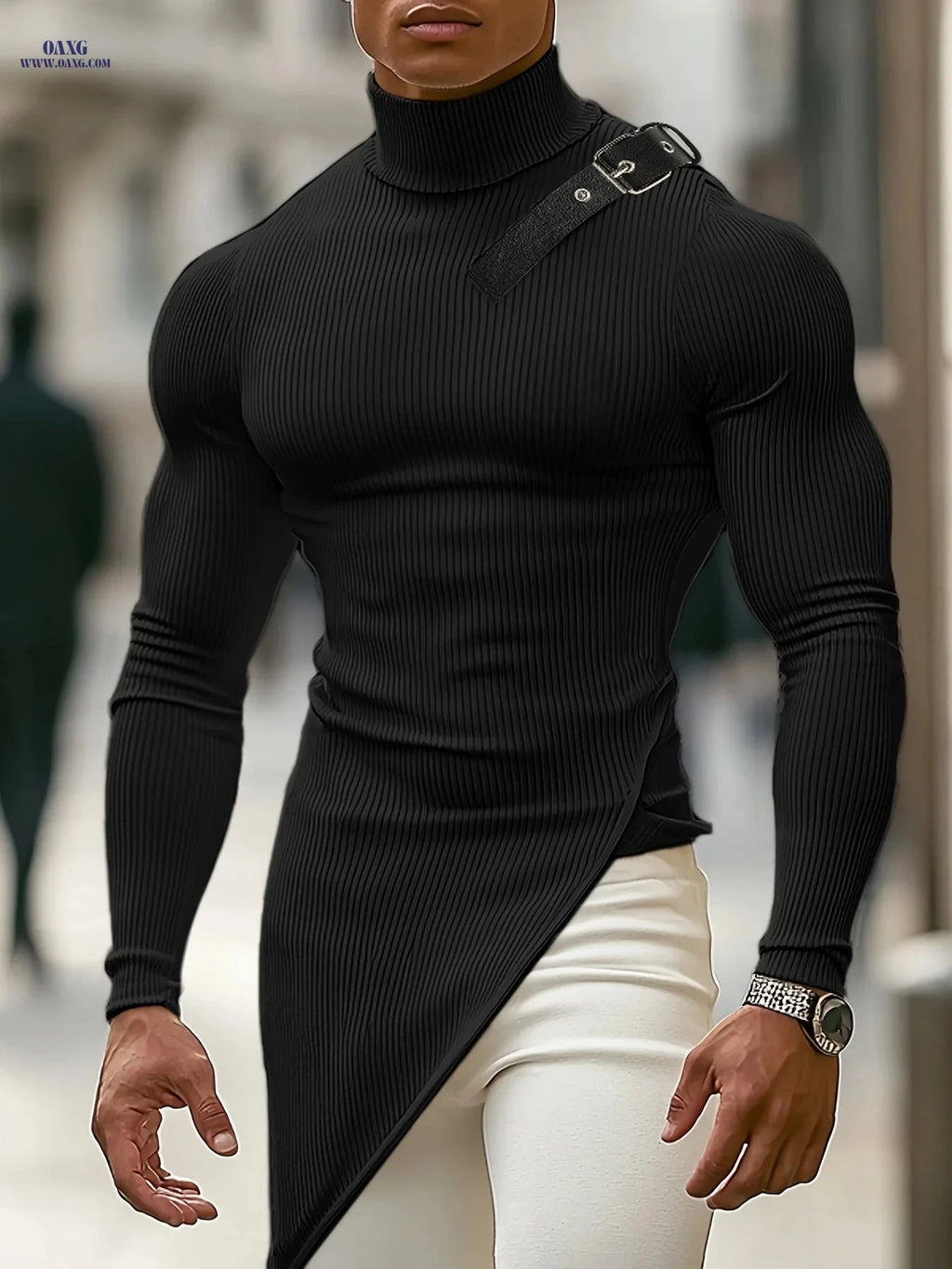 Men’s Adjustable Turtleneck Knitted Top - Casual Solid Style   OAXG Burgundy / FR S
