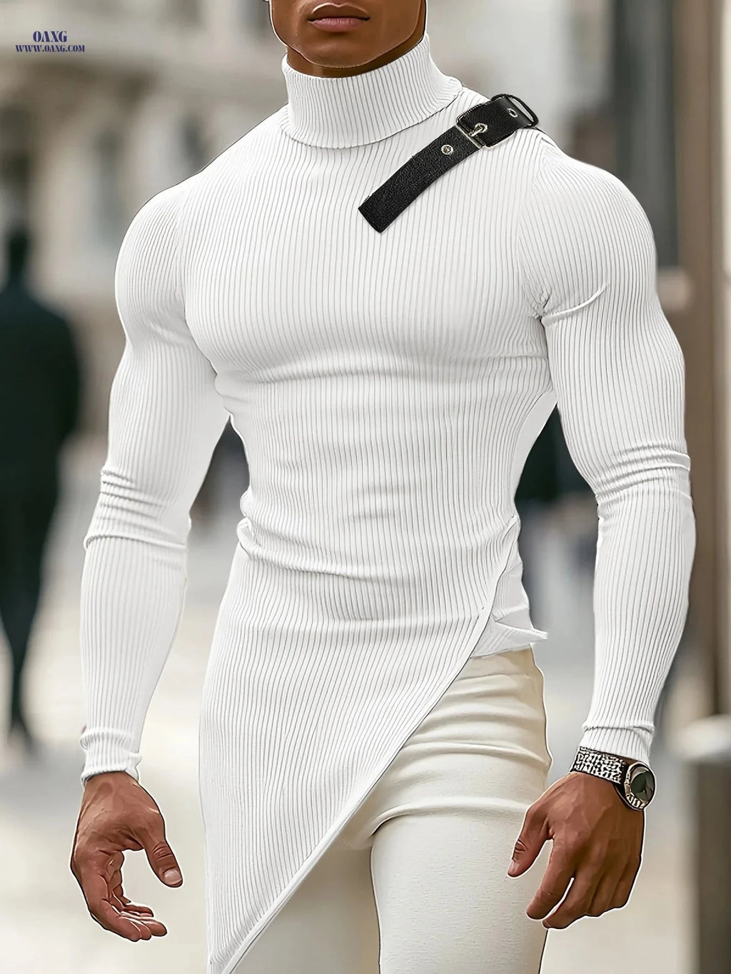 Men’s Adjustable Turtleneck Knitted Top - Casual Solid Style   OAXG Burgundy / FR S