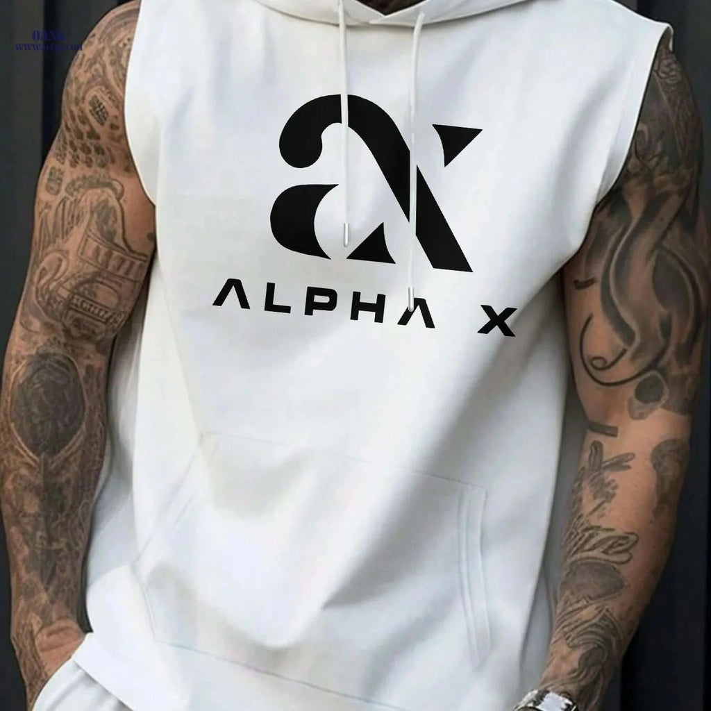 Men's Alpha X Graphic Hooded Tank Top - Sleeveless Gym Hoodie   OAXG 
