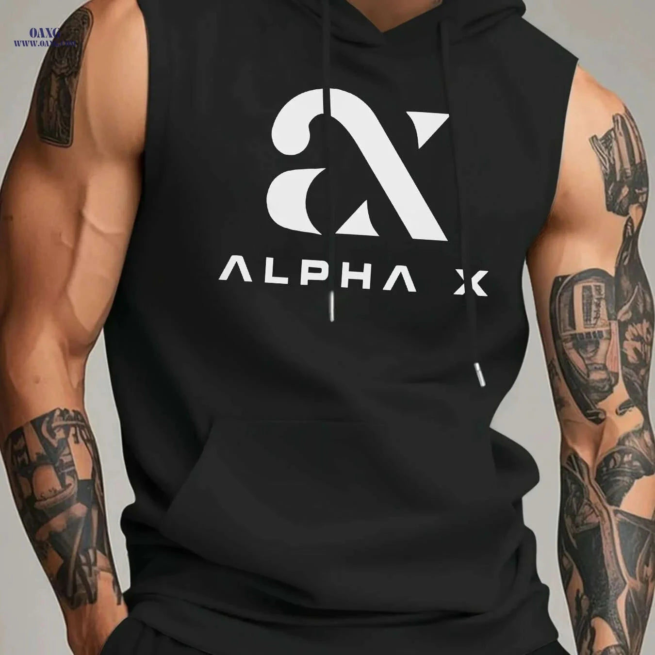 Men's Alpha X Graphic Hooded Tank Top - Sleeveless Gym Hoodie   OAXG 
