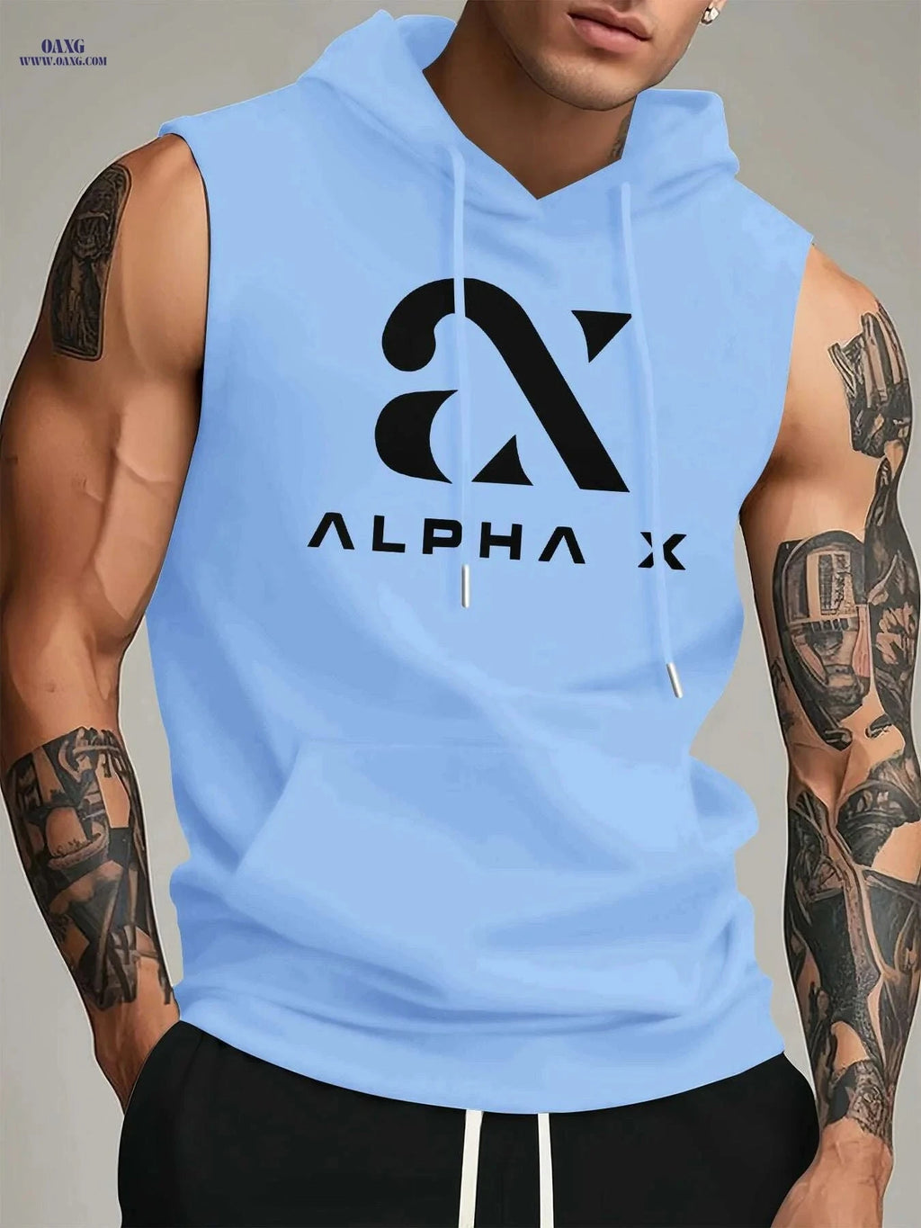 Men's Alpha X Graphic Hooded Tank Top - Sleeveless Gym Hoodie   OAXG White / S