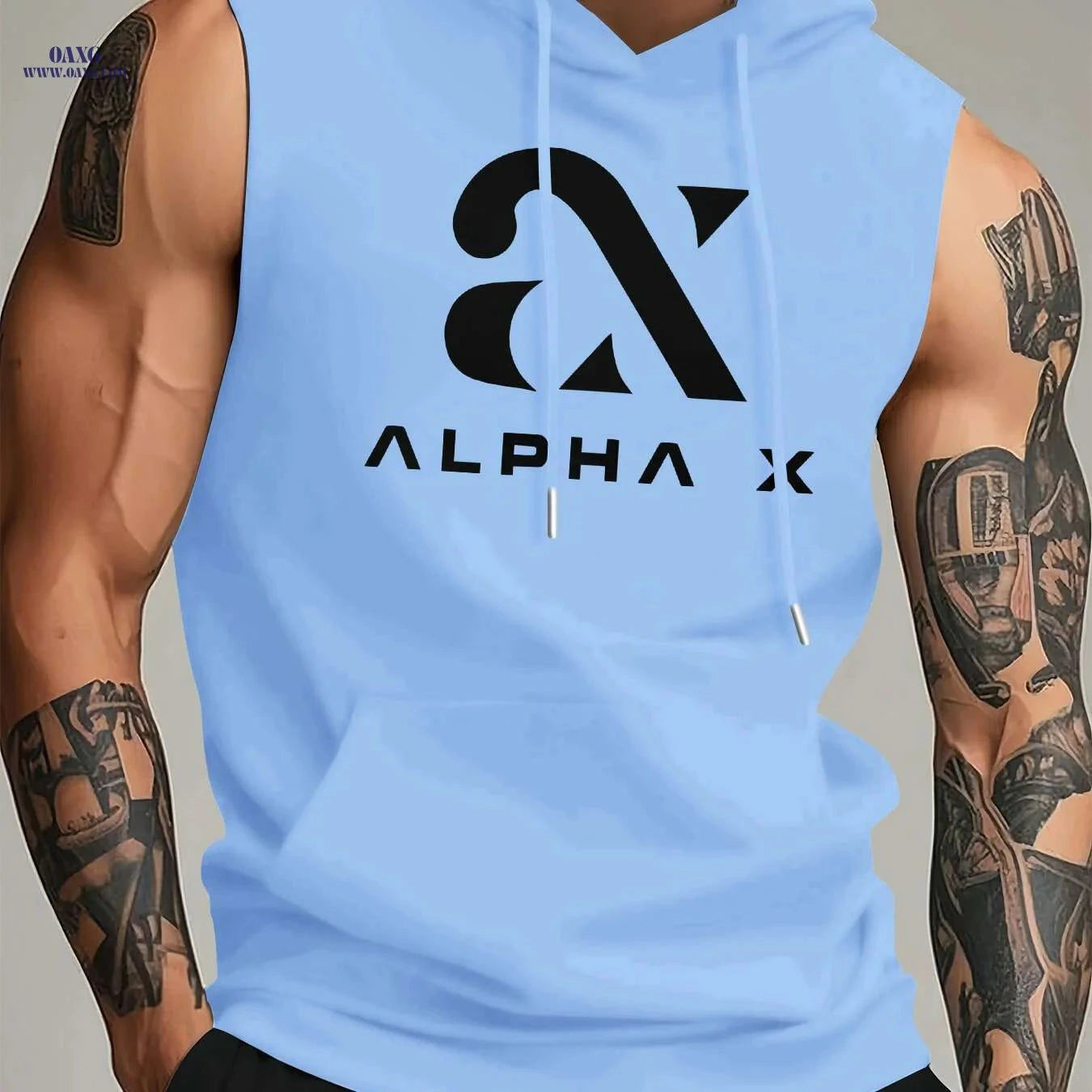 Men's Alpha X Graphic Hooded Tank Top - Sleeveless Gym Hoodie   OAXG White / S
