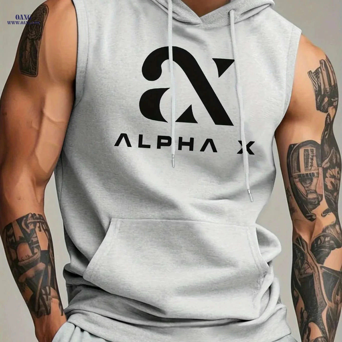 Men's Alpha X Graphic Hooded Tank Top - Sleeveless Gym Hoodie   OAXG 