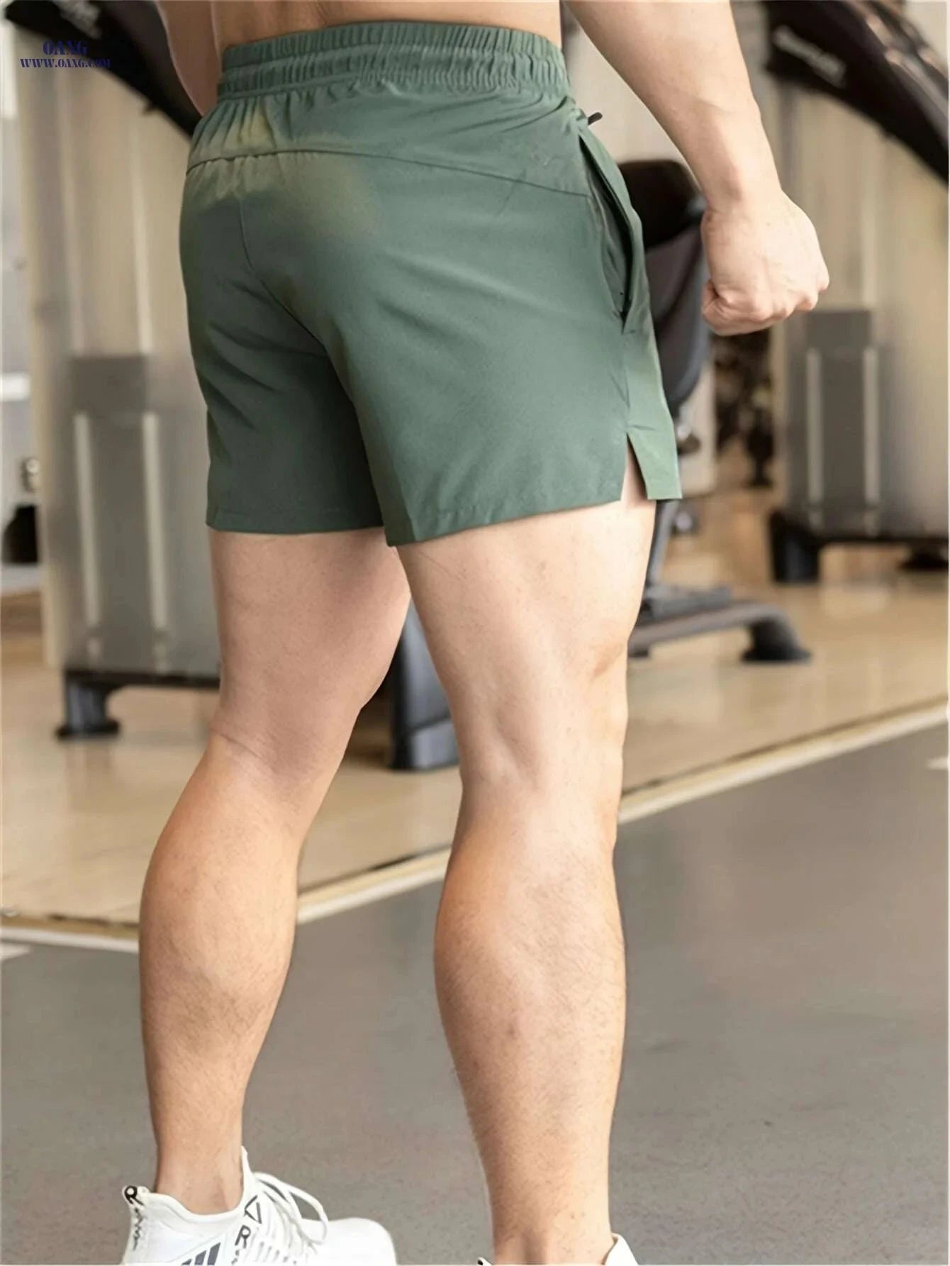 Men's Athletic Shorts "RUN" Print - Casual Drawstring, Green Gym Wear   OAXG Black / XS