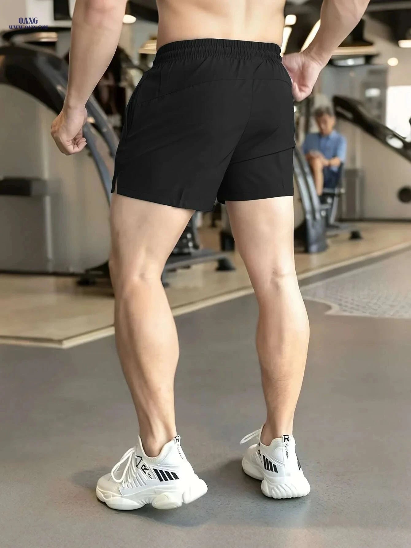 Men's Athletic Shorts "RUN" Print - Casual Drawstring, Green Gym Wear   OAXG Black / XS