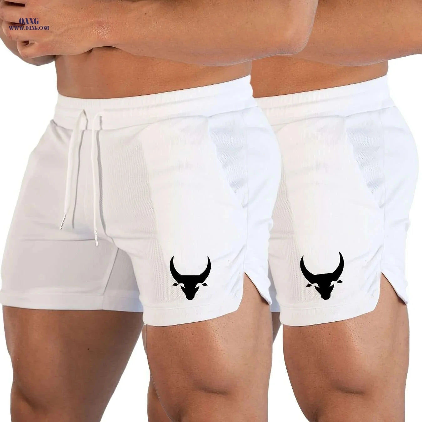 Men's Athletic Shorts - Stretchy Polyester with Calf Head Print   OAXG 