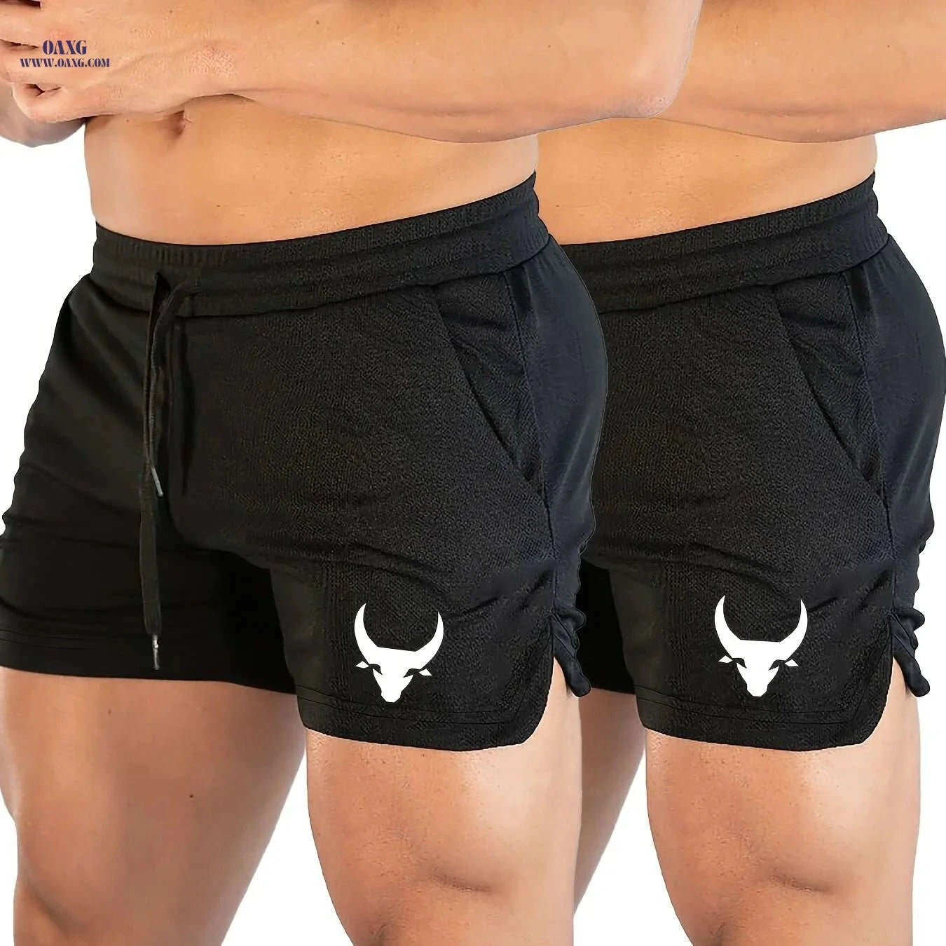 Men's Athletic Shorts - Stretchy Polyester with Calf Head Print   OAXG 