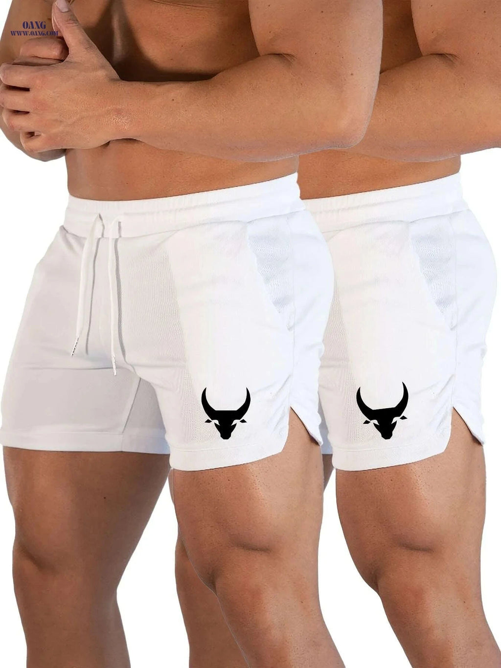 Men's Athletic Shorts - Stretchy Polyester with Calf Head Print   OAXG 