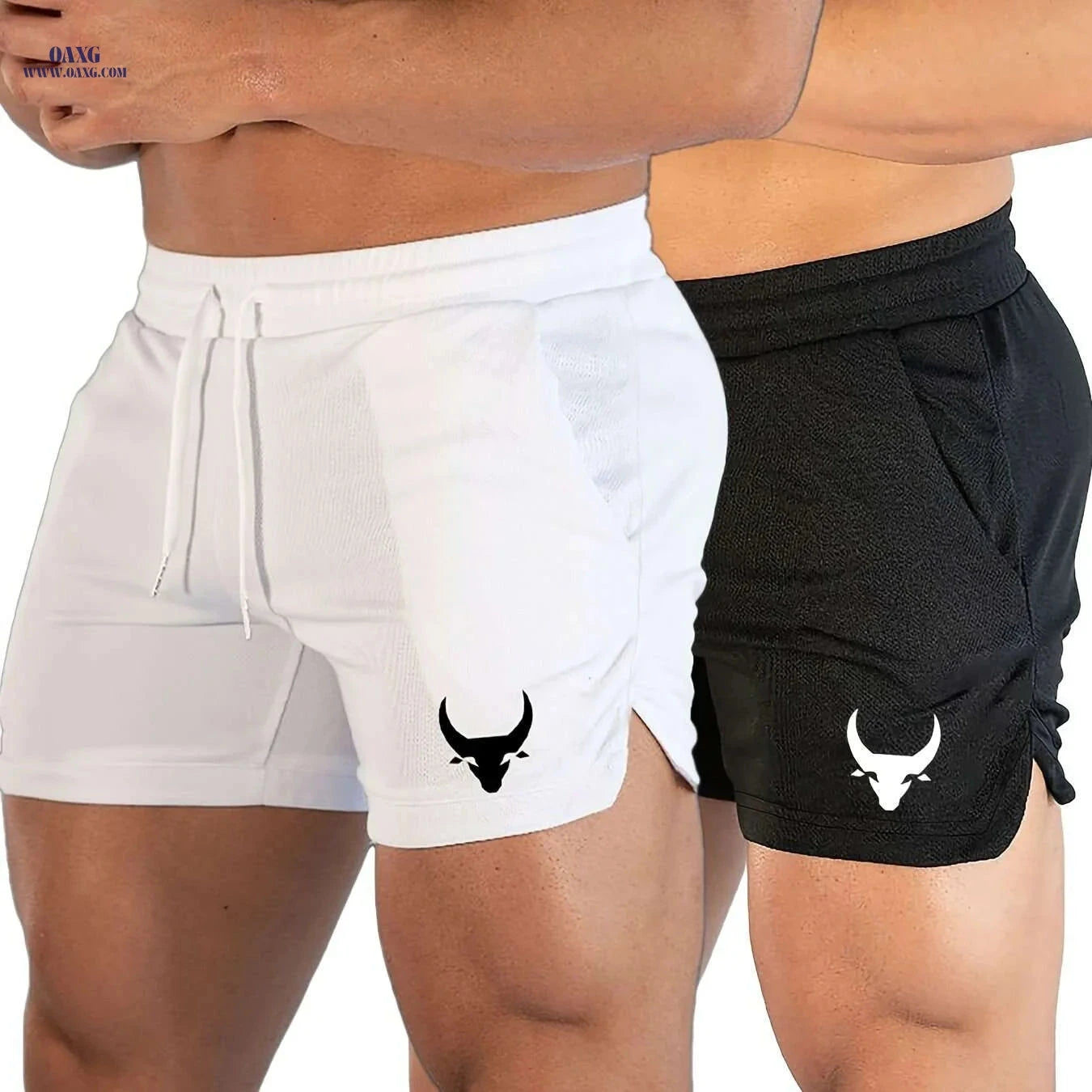 Men's Athletic Shorts - Stretchy Polyester with Calf Head Print   OAXG 