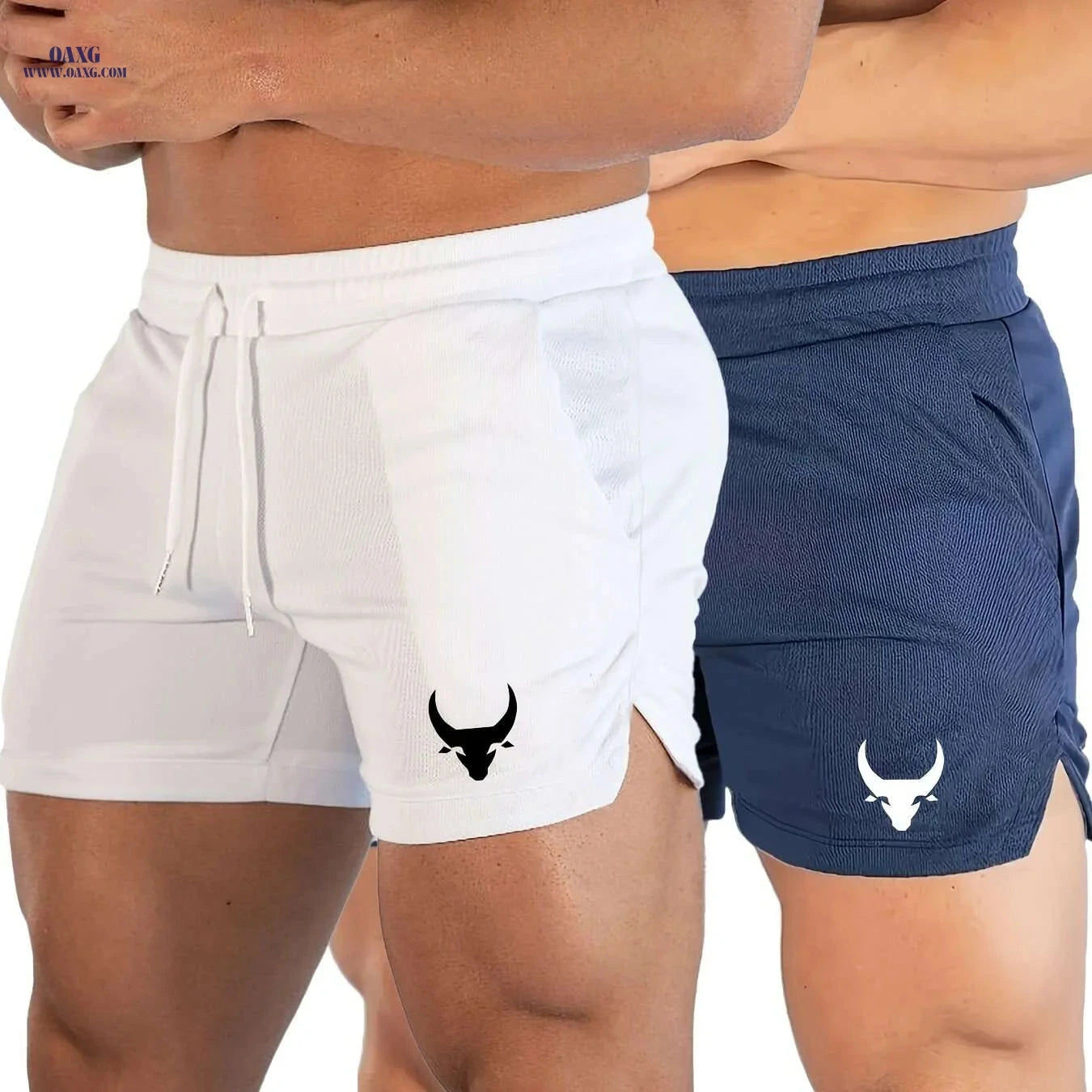 Men's Athletic Shorts - Stretchy Polyester with Calf Head Print   OAXG 