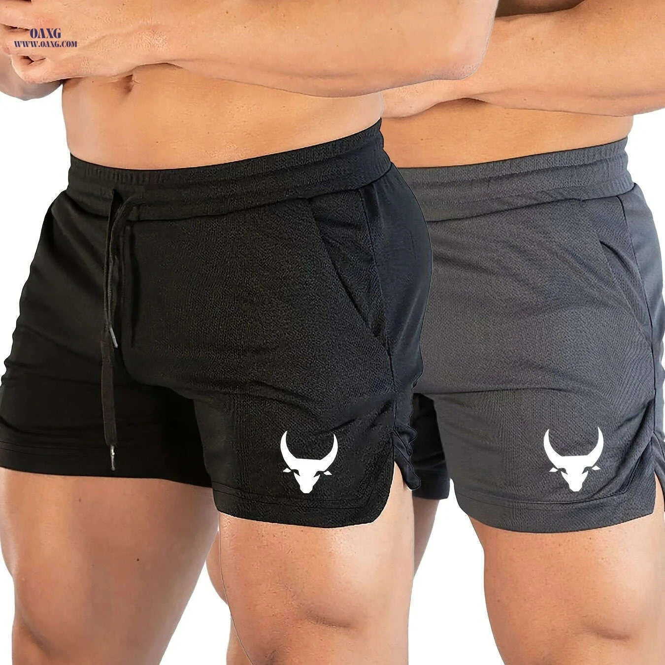 Men's Athletic Shorts - Stretchy Polyester with Calf Head Print   OAXG 