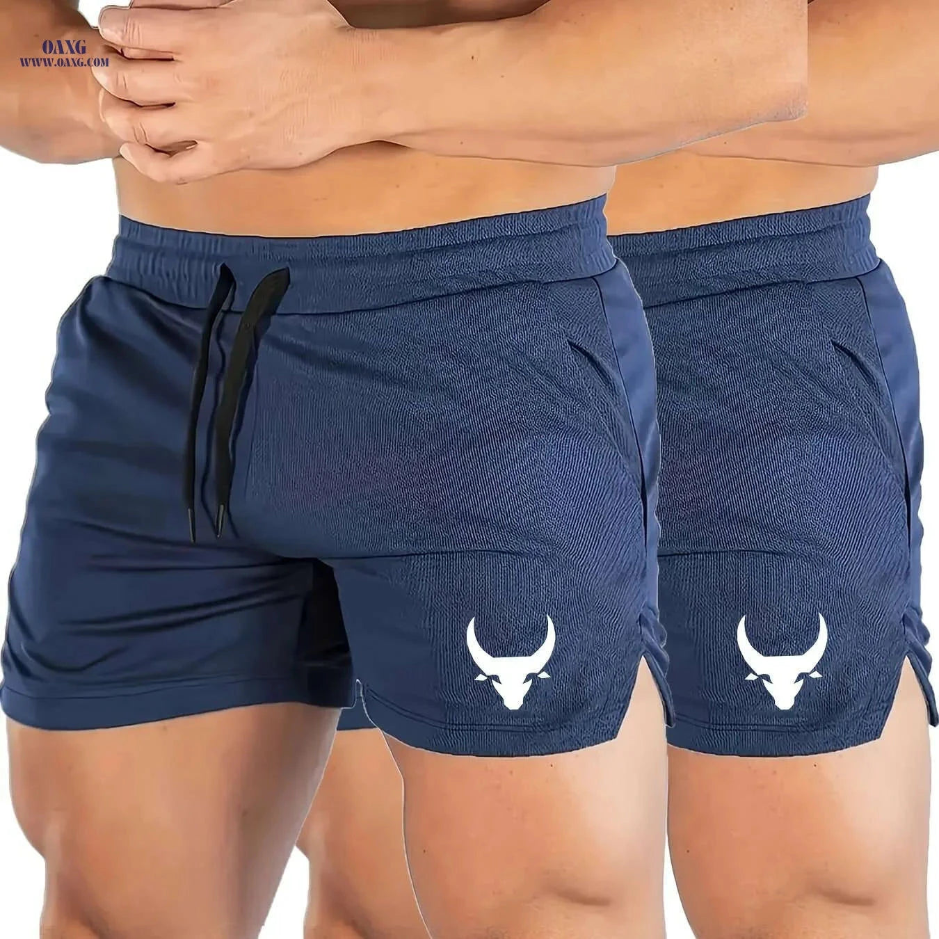 Men's Athletic Shorts - Stretchy Polyester with Calf Head Print   OAXG White And Black / US XS