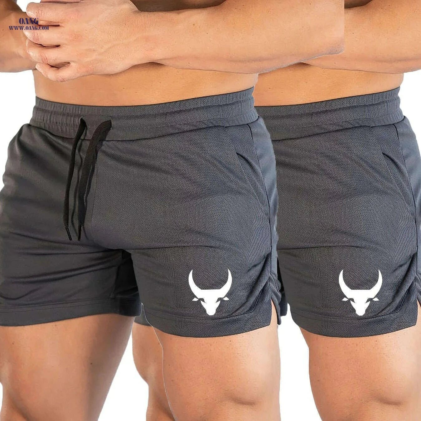 Men's Athletic Shorts - Stretchy Polyester with Calf Head Print   OAXG White And Black / US XS