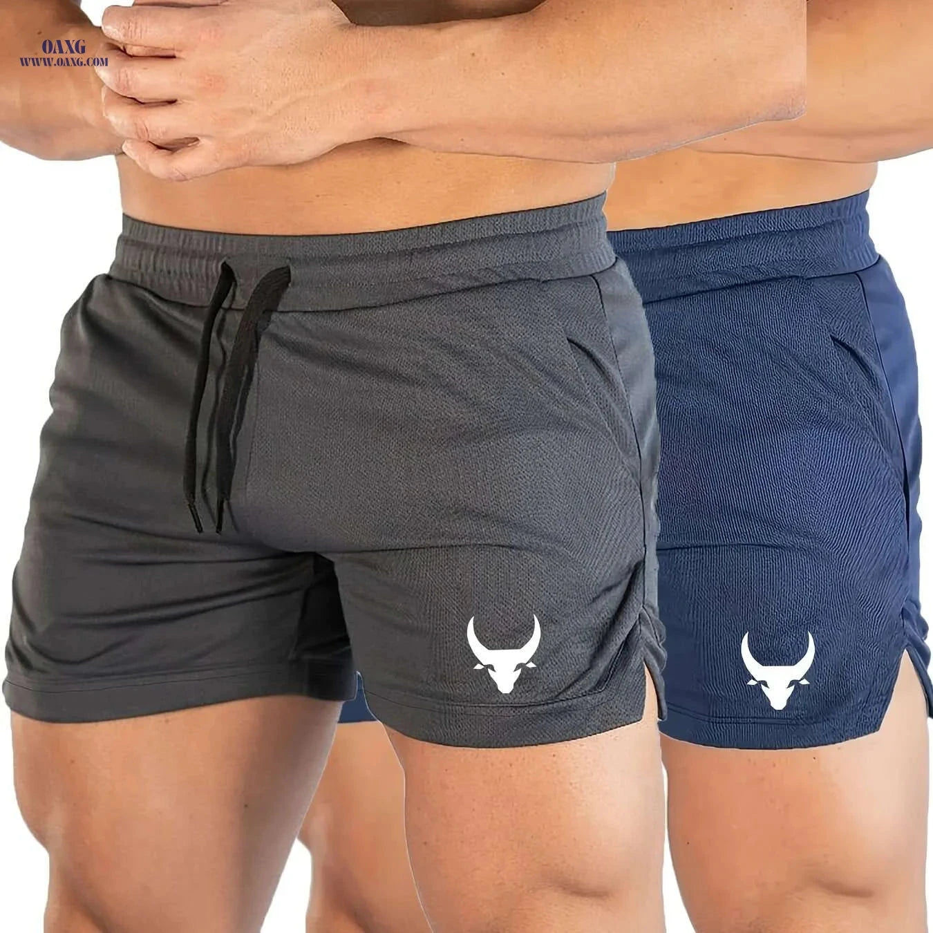 Men's Athletic Shorts - Stretchy Polyester with Calf Head Print   OAXG White And Black / US XS