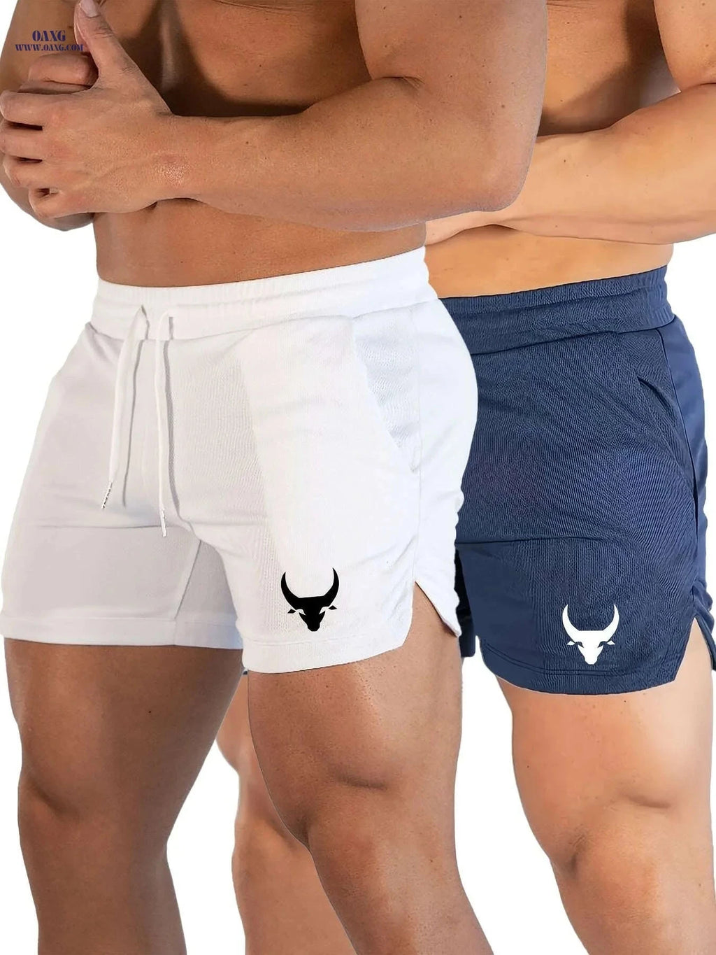 Men's Athletic Shorts - Stretchy Polyester with Calf Head Print   OAXG White And Black / US XS