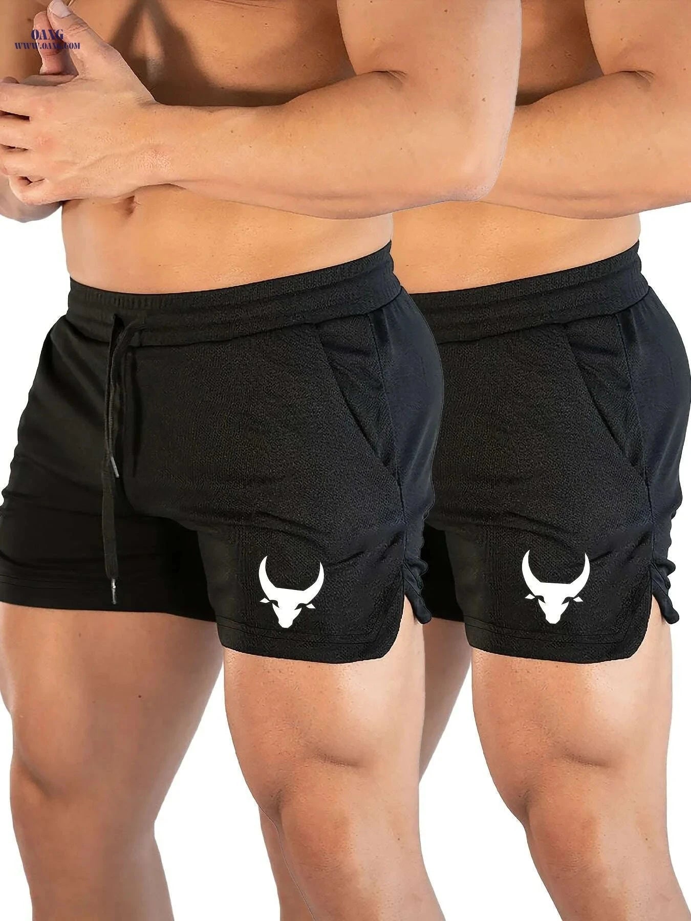 Men's Athletic Shorts - Stretchy Polyester with Calf Head Print   OAXG White And Black / US XS