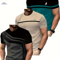 Men's Athletic T-Shirts - Breathable Quick-Dry Gym Tops, Striped Print   OAXG Mixed Pack-3PC / S