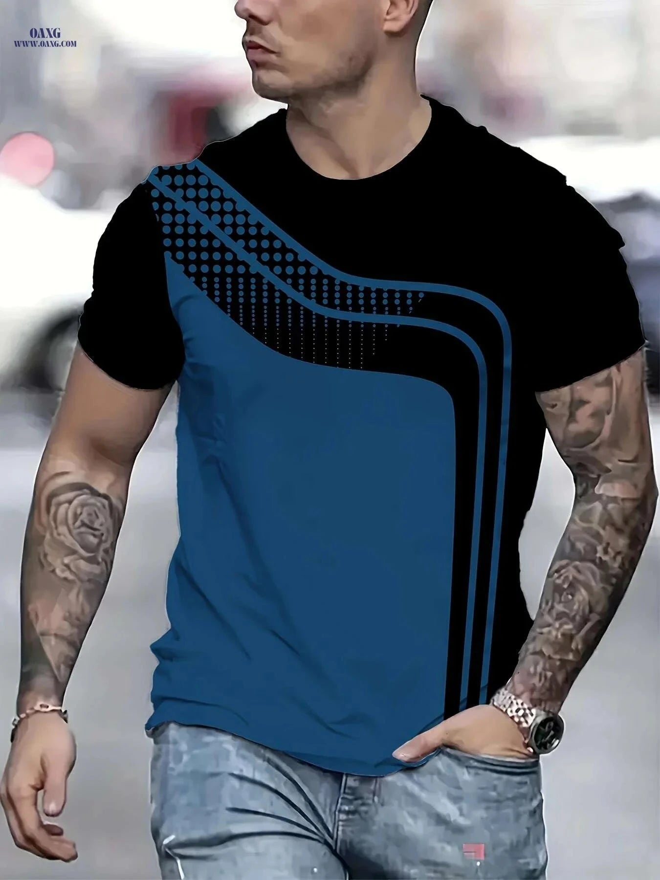 Men's Athletic T-Shirts - Breathable Quick-Dry Gym Tops, Striped Print   OAXG Mixed Pack-3PC / S