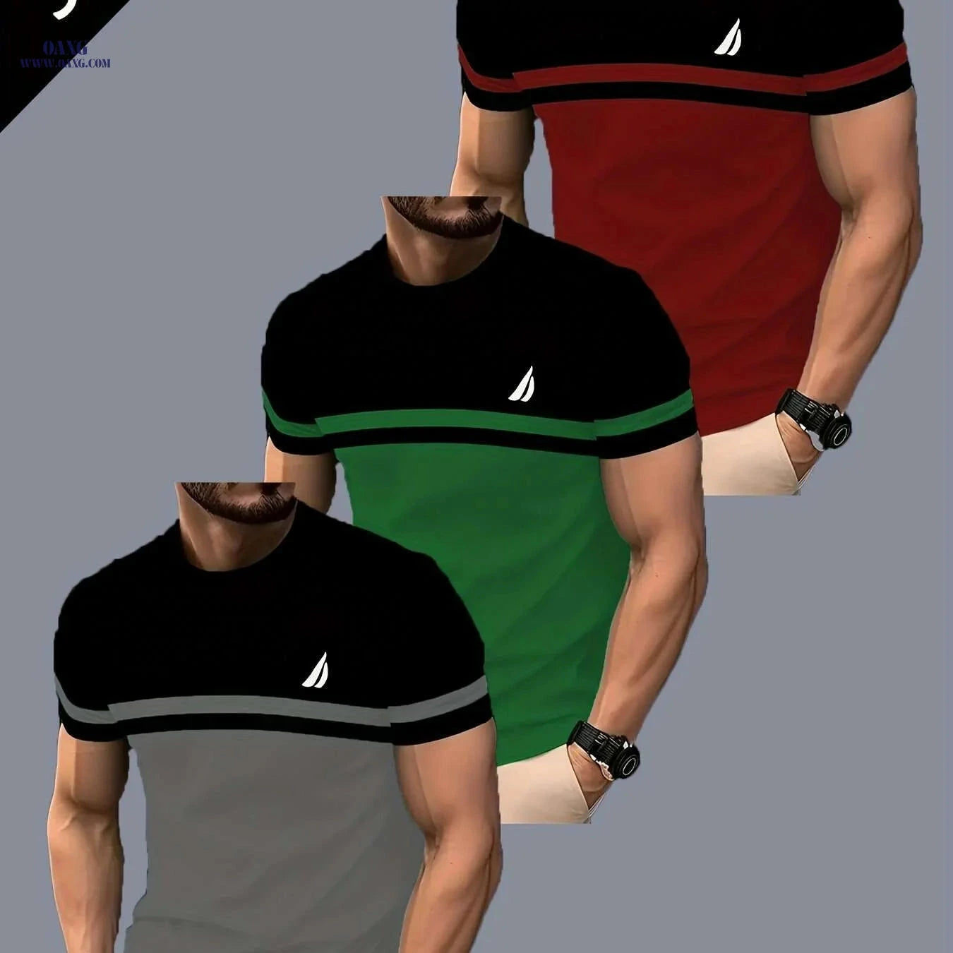 Men's Athletic T-Shirts - Breathable Quick-Dry Gym Tops, Striped Print   OAXG 