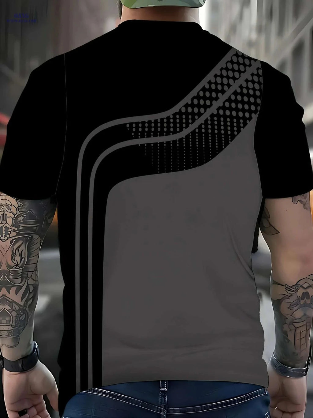 Men's Athletic T-Shirts - Breathable Quick-Dry Gym Tops, Striped Print   OAXG 