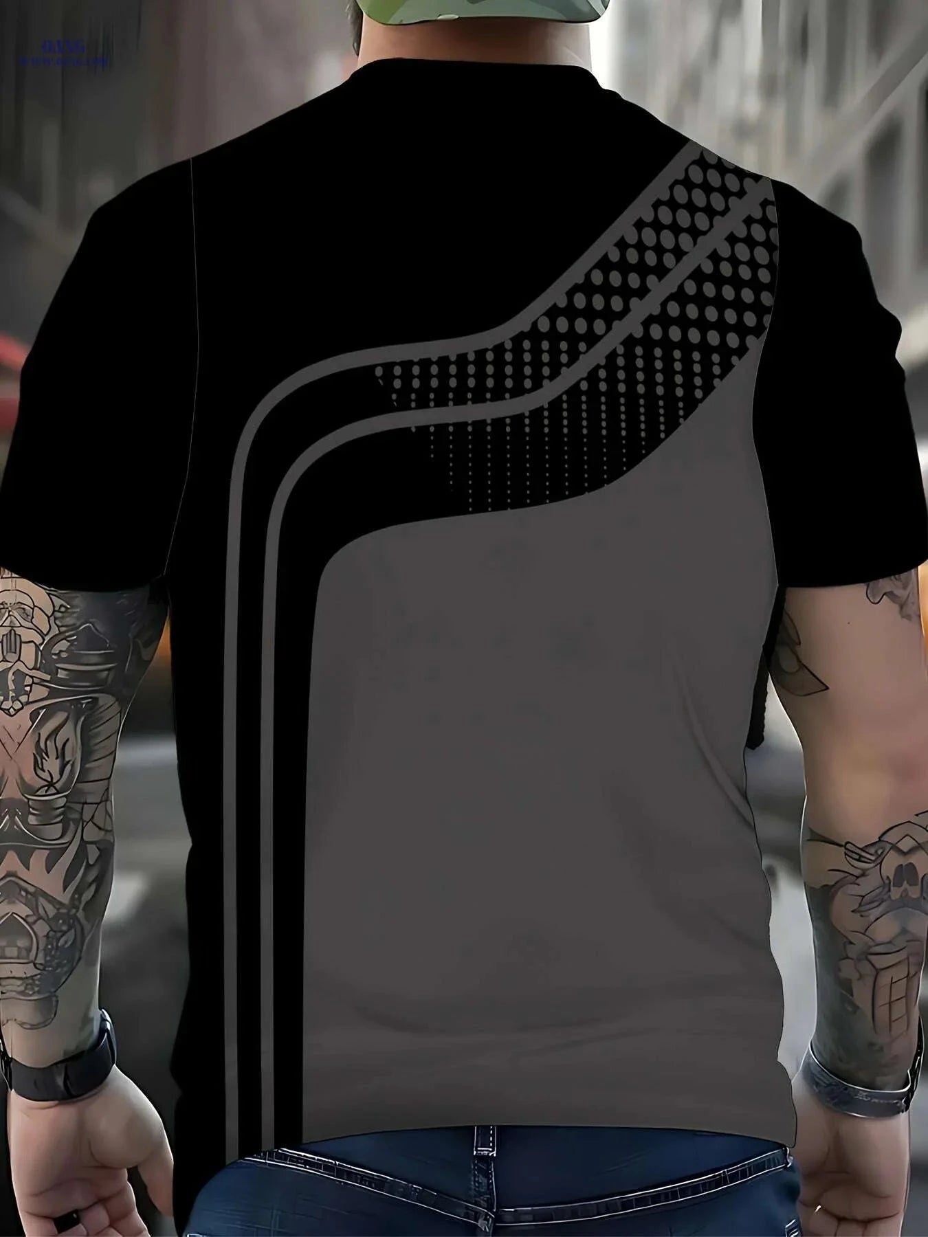 Men's Athletic T-Shirts - Breathable Quick-Dry Gym Tops, Striped Print   OAXG 