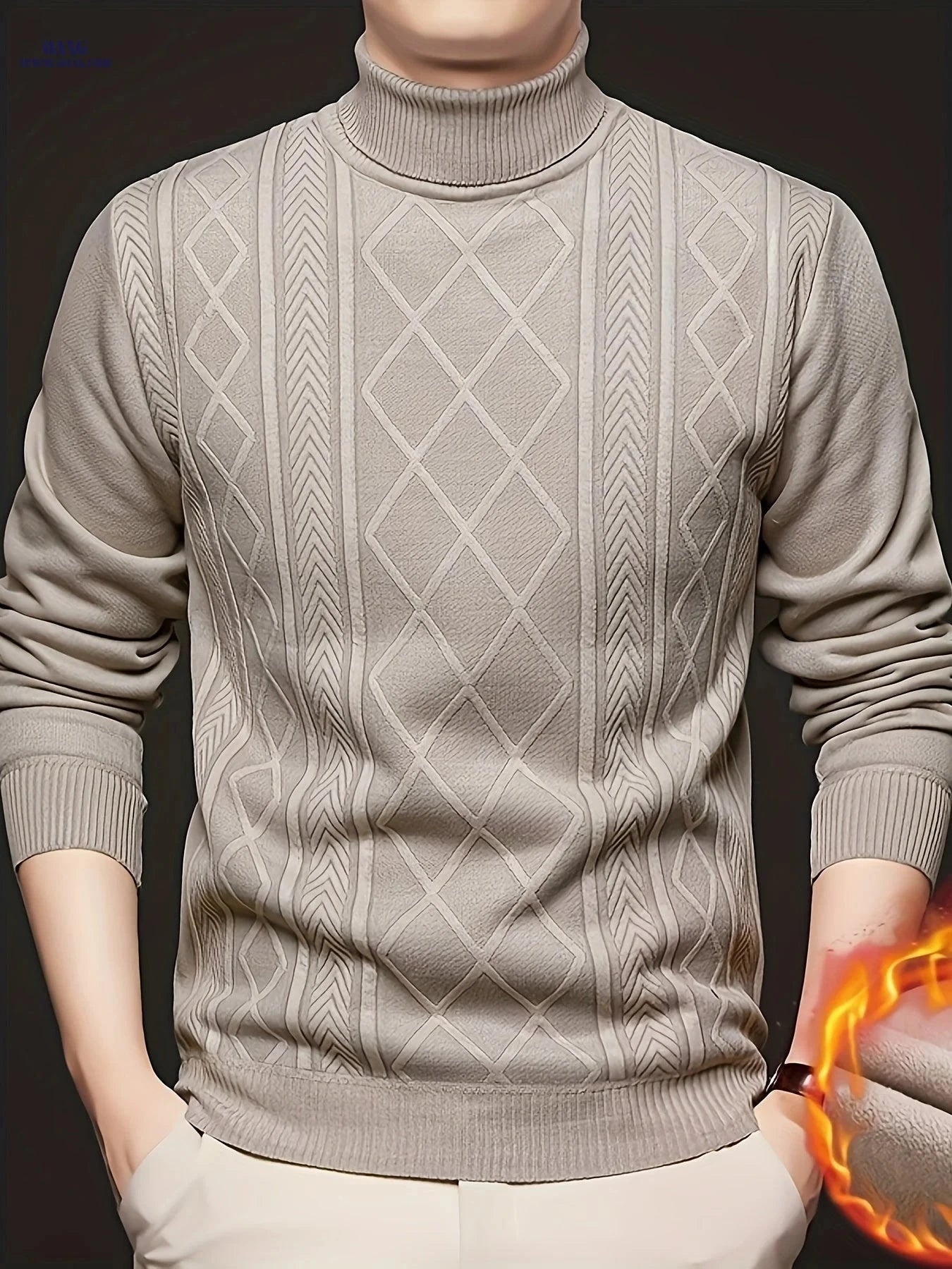 Men's Autumn Turtleneck Pullover Sweater - Jacquard Knit Casual Style   OAXG 