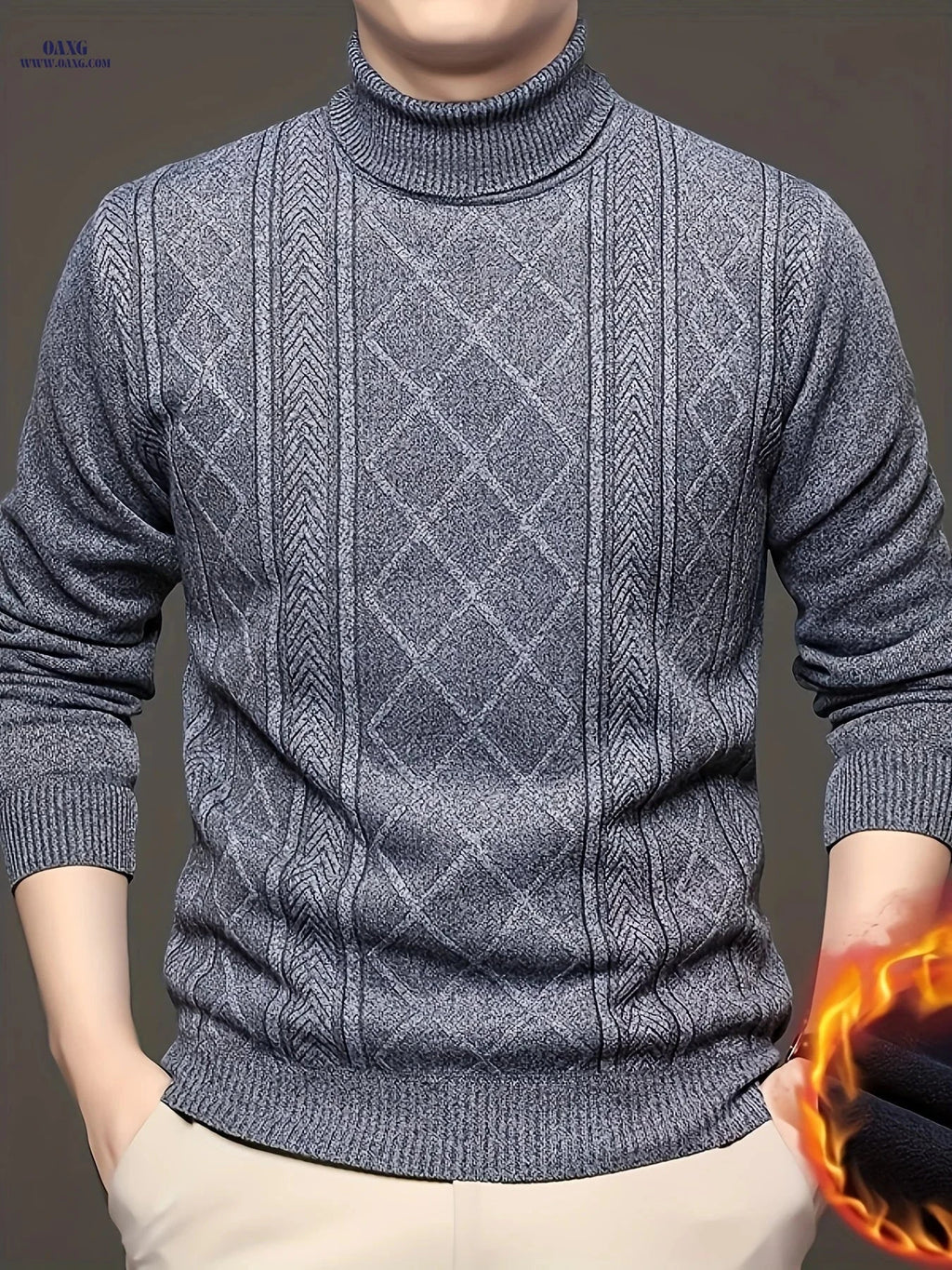 Men's Autumn Turtleneck Pullover Sweater - Jacquard Knit Casual Style   OAXG E1008 gray / FR S