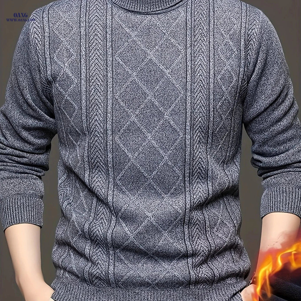 Men's Autumn Turtleneck Pullover Sweater - Jacquard Knit Casual Style   OAXG E1008 gray / FR S
