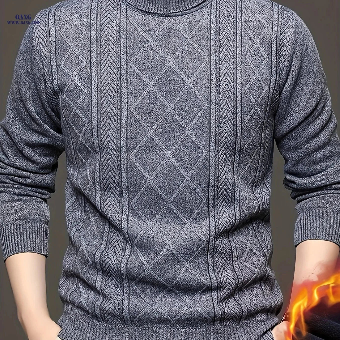 Men's Autumn Turtleneck Pullover Sweater - Jacquard Knit Casual Style   OAXG E1008 gray / FR S