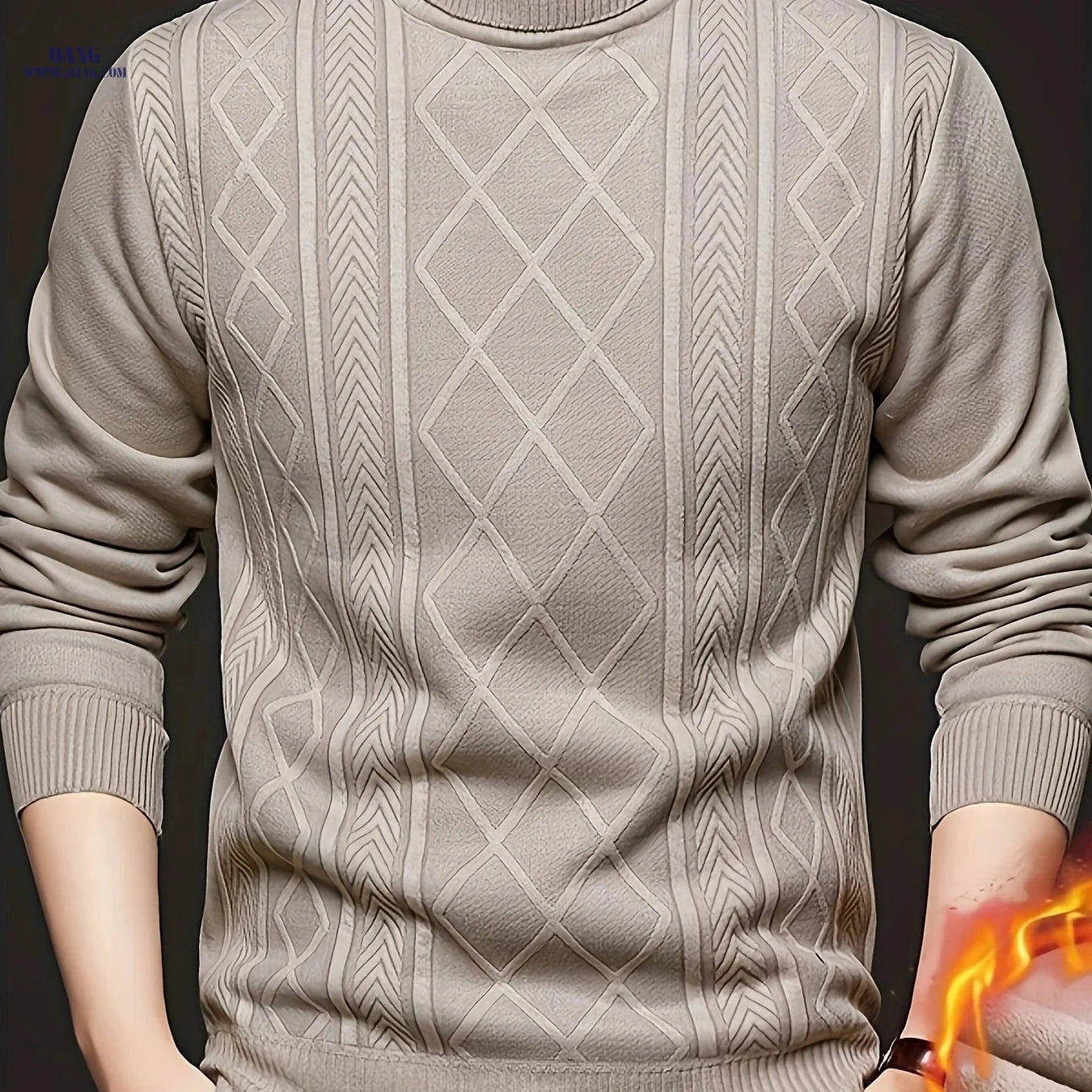 Men's Autumn Turtleneck Pullover Sweater - Jacquard Knit Casual Style   OAXG 
