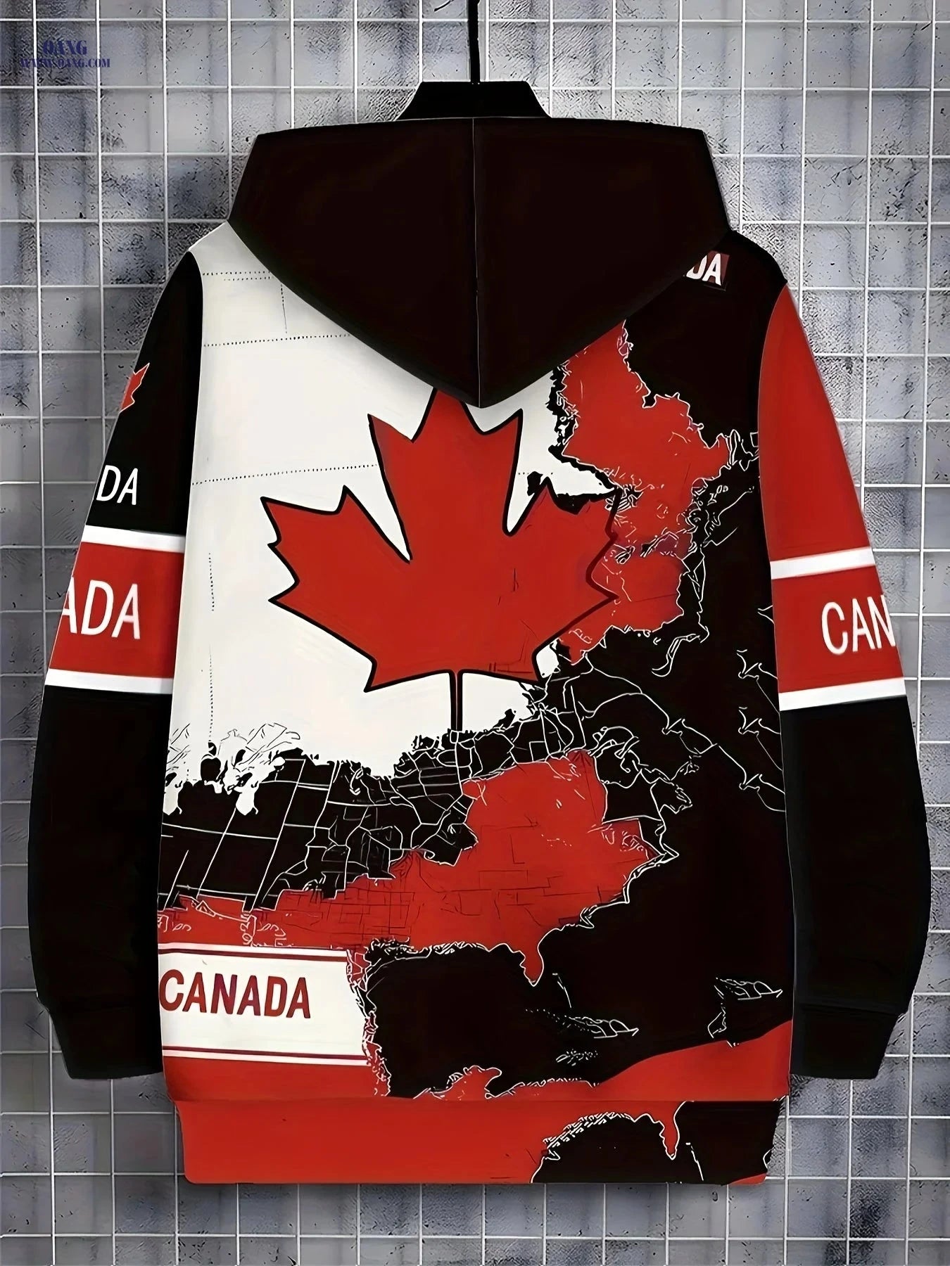 Men's Autumn Winter Hoodie Jacket - Stylish Zipper & Maple Leaf Print   OAXG 