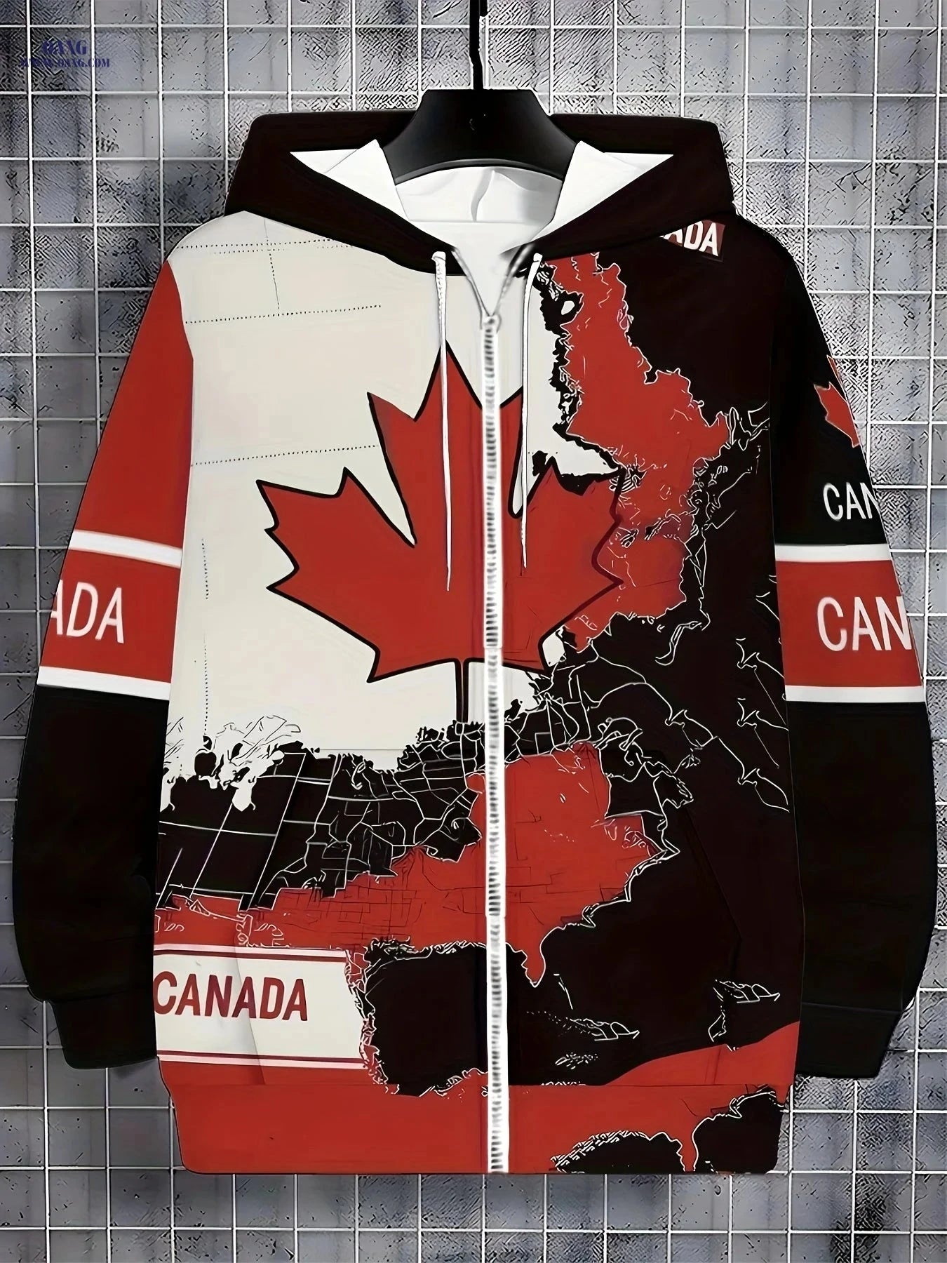 Men's Autumn Winter Hoodie Jacket - Stylish Zipper & Maple Leaf Print   OAXG 【Multicolor】 / FR M