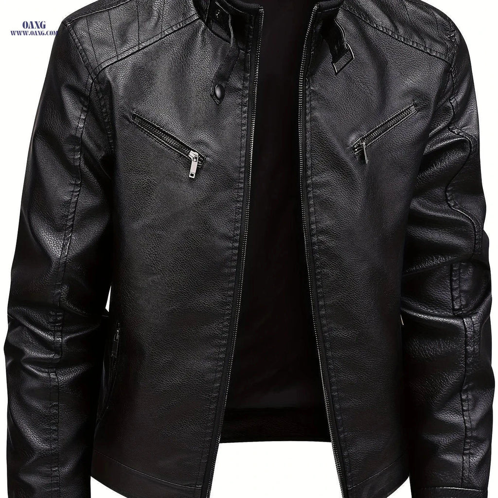 Men's Autumn/Winter Jacket - Trendy Stand Collar Motorcycle Style   OAXG 