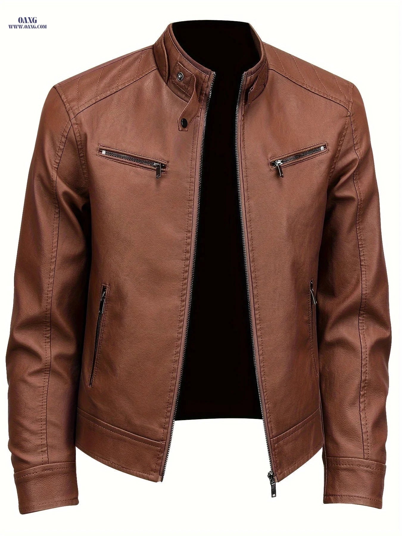 Men's Autumn/Winter Jacket - Trendy Stand Collar Motorcycle Style   OAXG Black / FR XXS