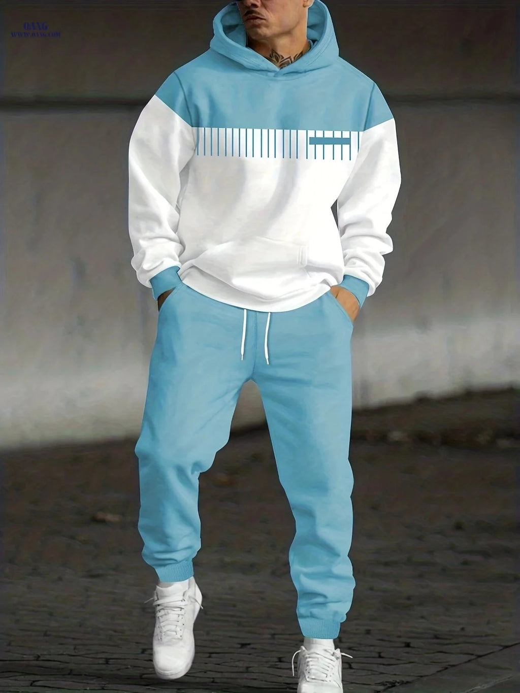 Men's Autumn Winter Striped Hoodie and Sweatpants Set - Casual Style   OAXG 