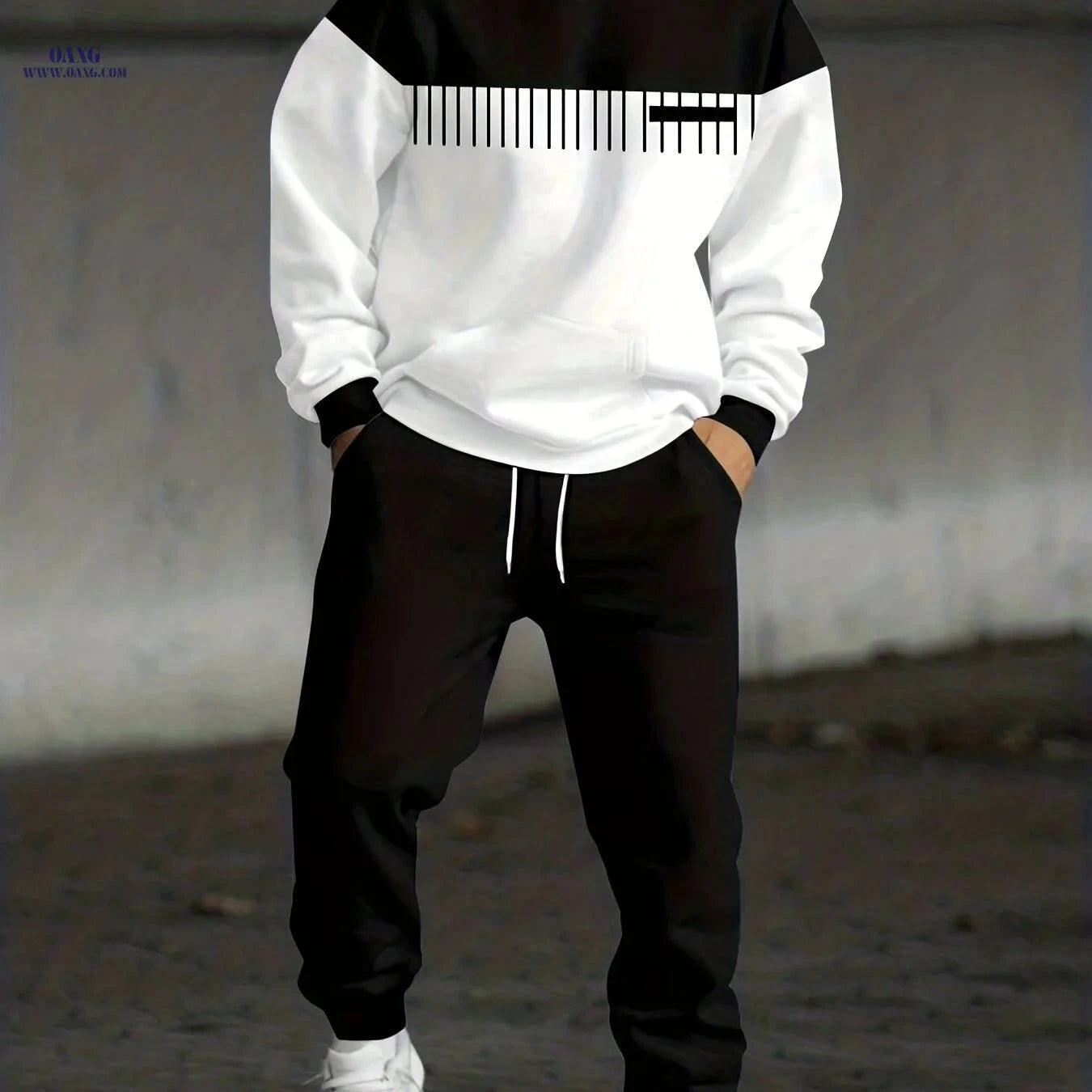 Men's Autumn Winter Striped Hoodie and Sweatpants Set - Casual Style   OAXG Royal Blue / FR S