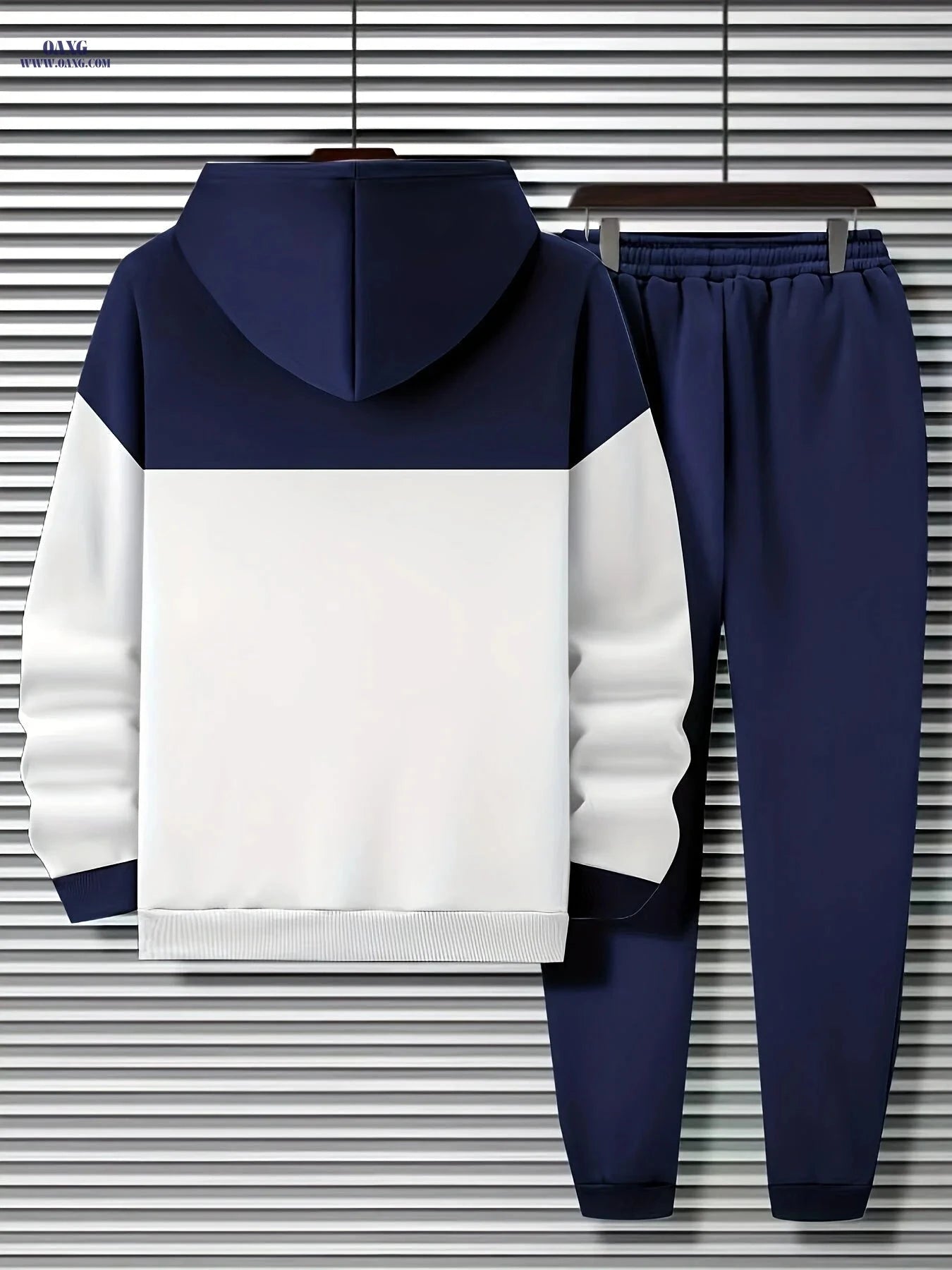 Men's Autumn Winter Striped Hoodie and Sweatpants Set - Casual Style   OAXG Royal Blue / FR S