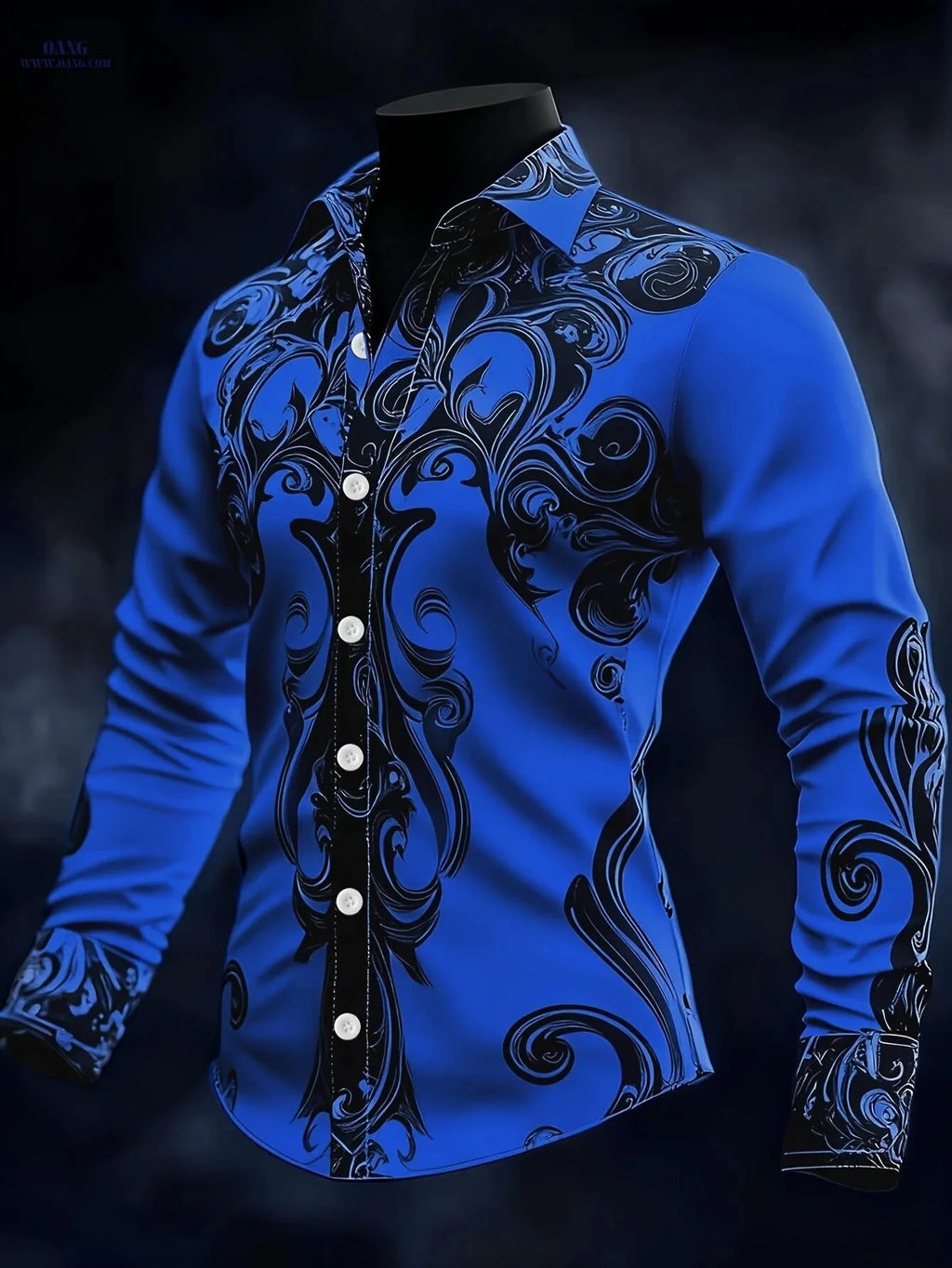 Men's Baroque Long-Sleeved Shirt - Intricate Black & White Patterns   OAXG 