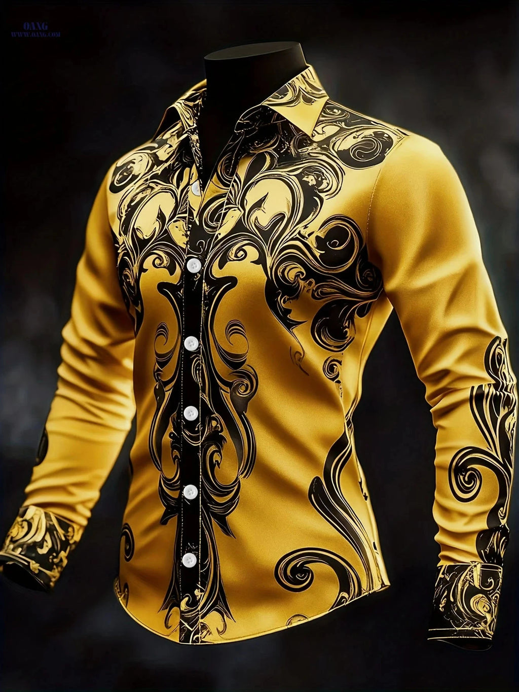 Men's Baroque Long-Sleeved Shirt - Intricate Black & White Patterns   OAXG 