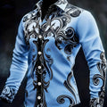 Men's Baroque Long-Sleeved Shirt - Intricate Black & White Patterns   OAXG Lake Blue / FR S