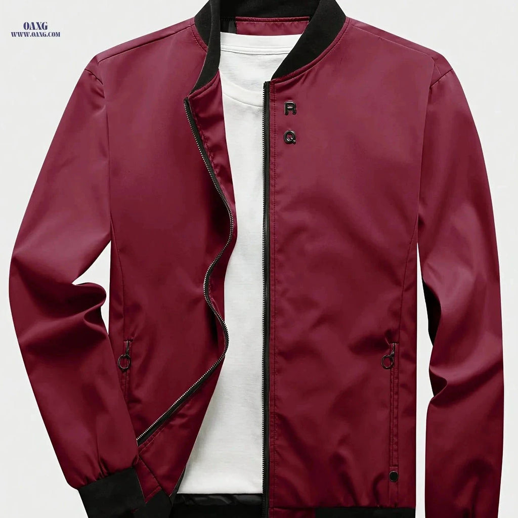 Men's Baseball Collar Jacket - Zipper Cardigan for Fall/Winter   OAXG Red / FR XXS