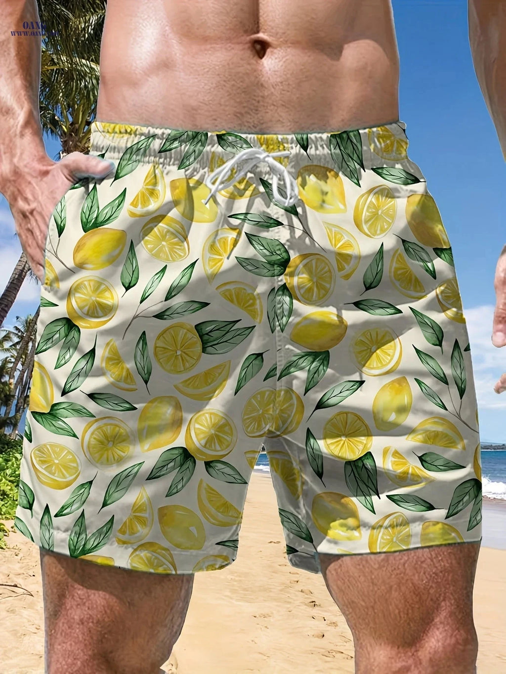 Men's Beach Shorts - Casual Woven Polyester with Drawstring   OAXG 