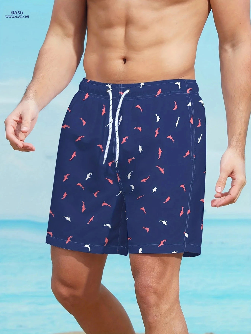 Men's Beach Shorts - Comfortable All Over Print Polyester Design   OAXG 