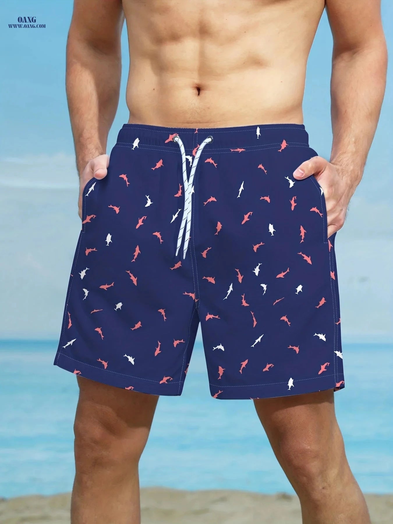 Men's Beach Shorts - Comfortable All Over Print Polyester Design   OAXG 