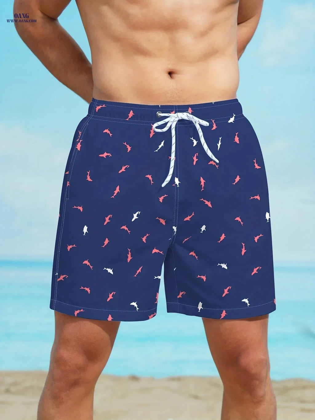 Men's Beach Shorts - Comfortable All Over Print Polyester Design   OAXG Navy Color / FR S