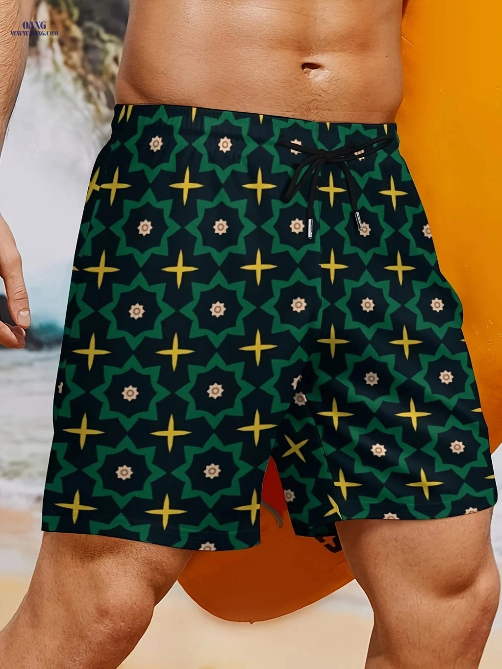 Men's Beach Shorts - Drawstring Sports Style, 100% Polyester Material   OAXG 
