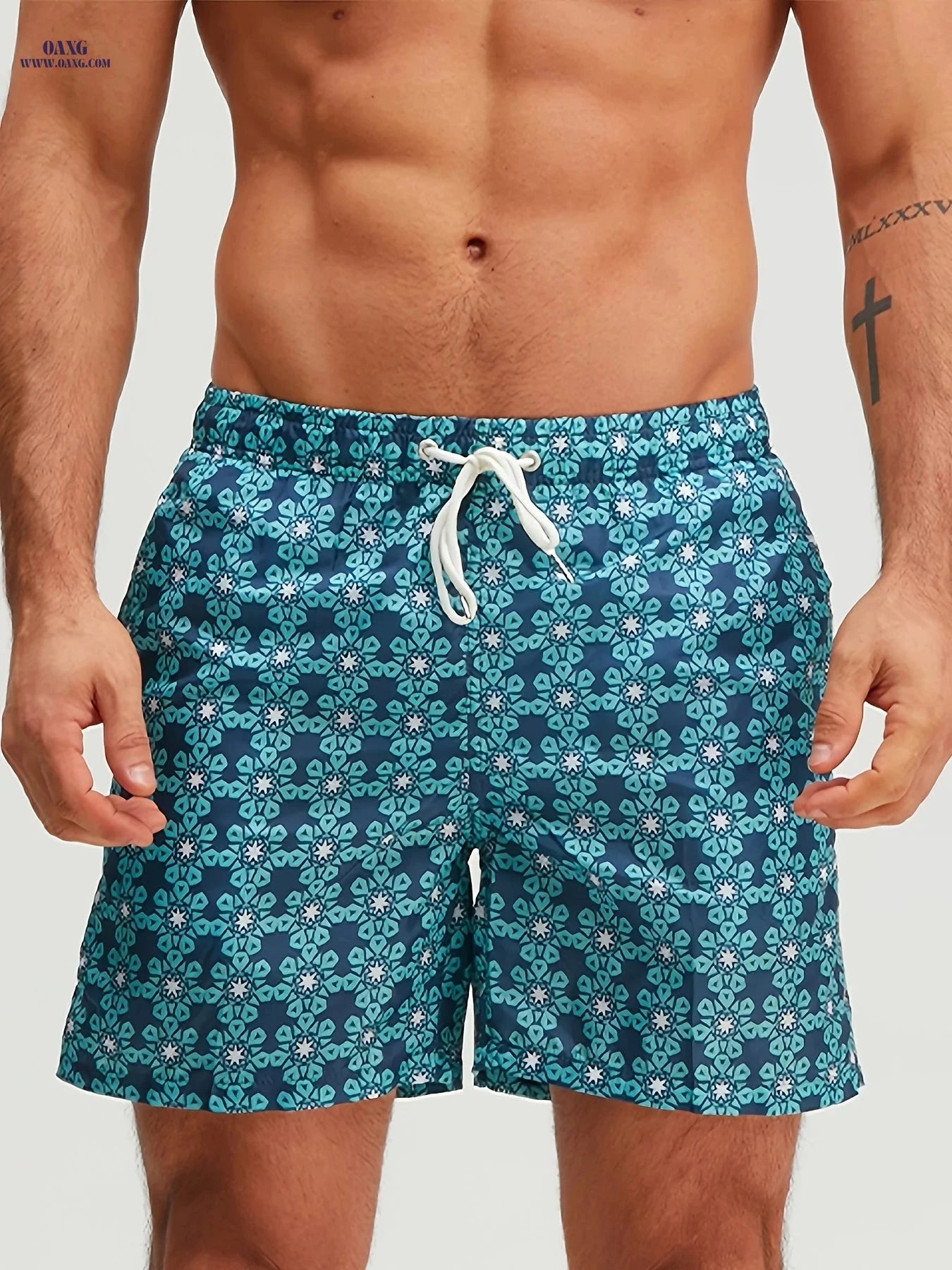 Men's Beach Shorts - Drawstring Sports Style, 100% Polyester Material   OAXG Multicolor / FR XS