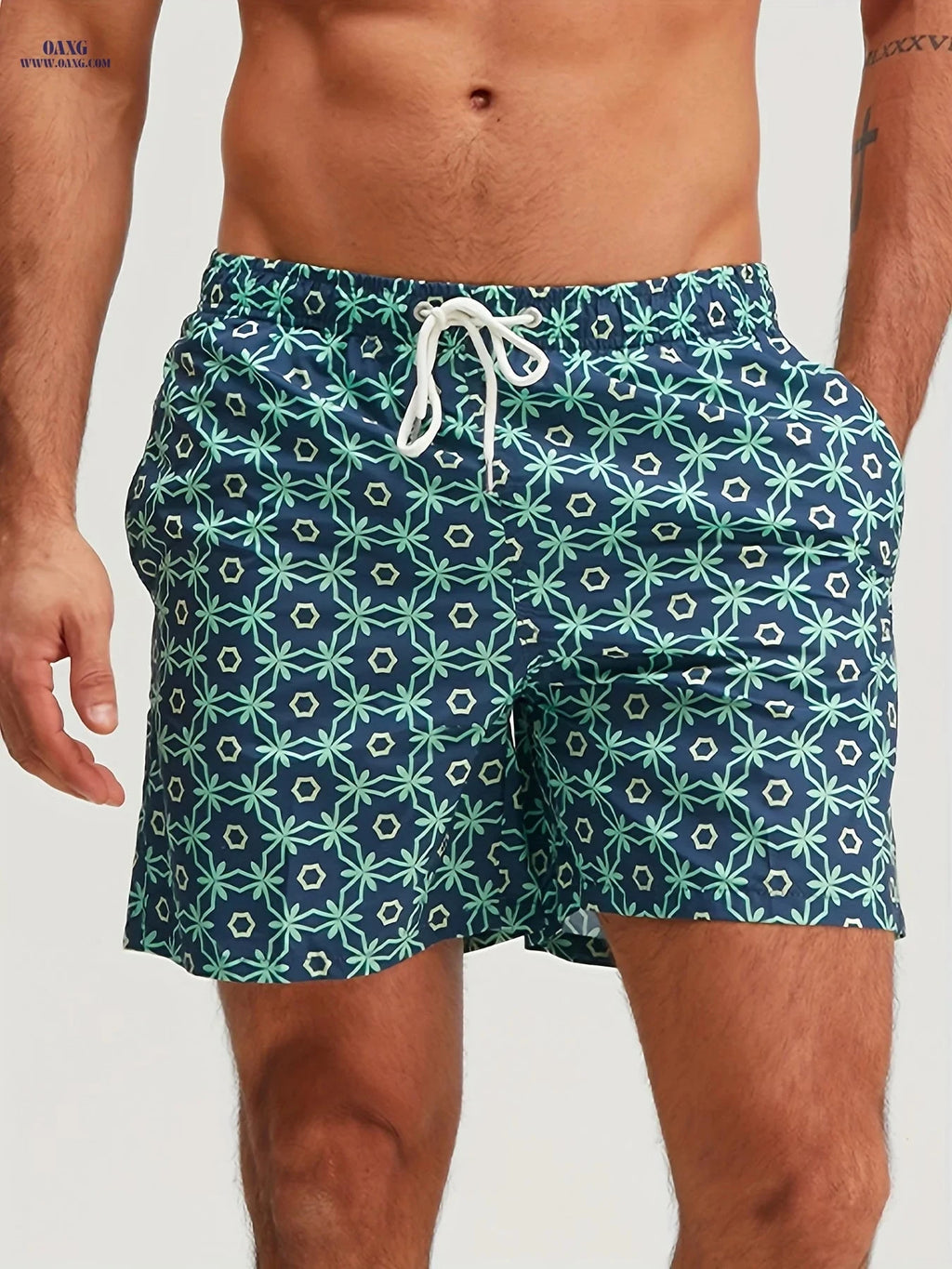 Men's Beach Shorts - Drawstring Sports Style, 100% Polyester Material   OAXG Multicolor / FR XS