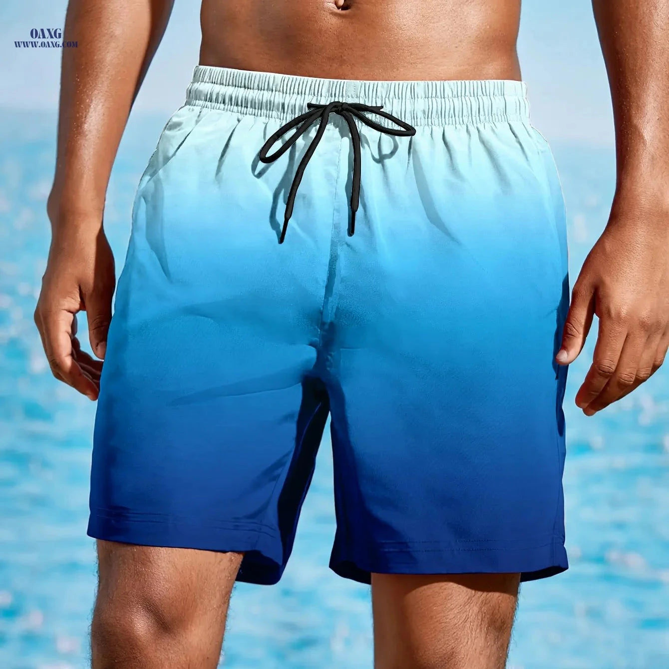 Men's Beach Shorts - Gradient Digital Print, Casual Vacation Style   OAXG 
